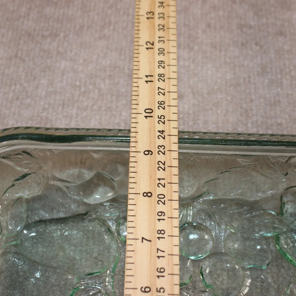 Vintage Green Glass Embossed Fruit Pattern Rectangular Serving Dish Tray 14 Inch